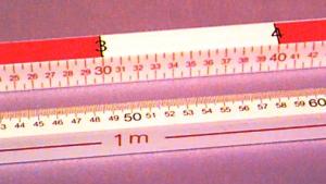 Close up of 4-sided meter stick