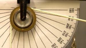 Rope and Three Weights left protractor. Angle measures 170 degrees.