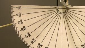 Rope and Three Weights right protractor. Angle measures 19.5 degrees.