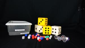 Assorted dice of various sizes and shapes