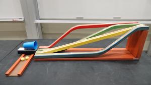 A series of 4 tracks with different slopes but identical starting and ending heights