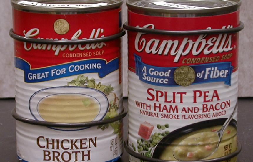The broth soup is very fluid while the split pea soup is solid. The cans are rac