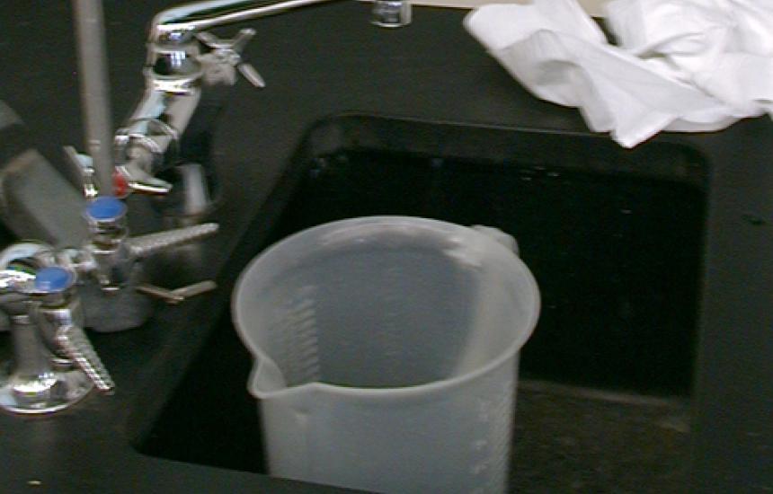 Pitcher in sink. Could be used to catch colored water if you want to do the demo