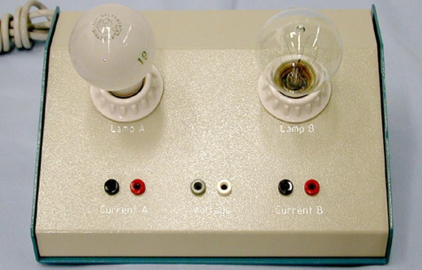 Main component. Voltage and amp meters are connected where indicated.